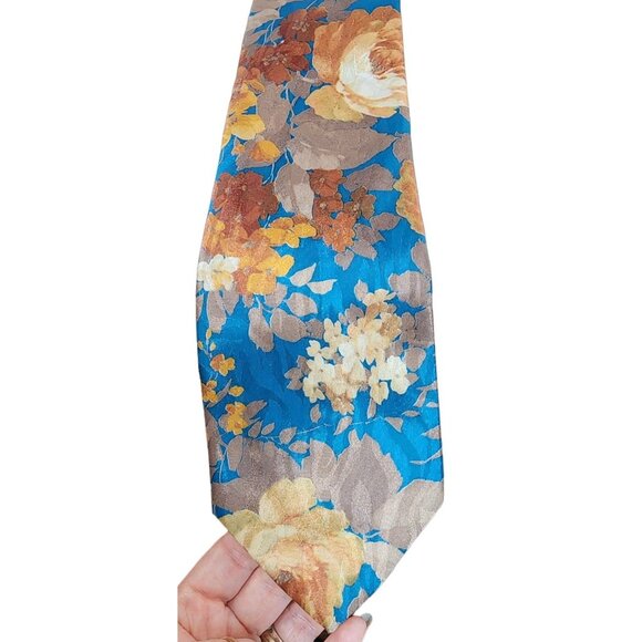 Men's Camden Court Teal Neutral Floral Neck Tie Made in the USA Stylish Fashion - Picture 5 of 7